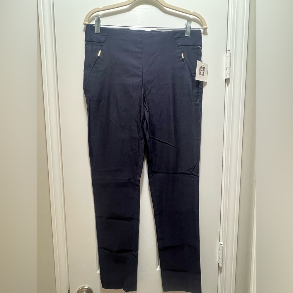 Anne Klein Navy Trousers with Gold Accents Size 8 NWT